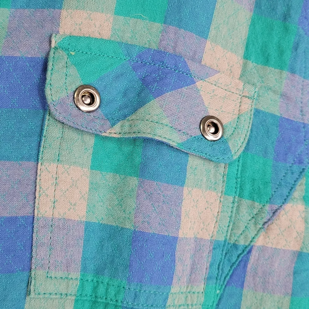 XL Prana Plaid Shacket 100% Organic Cotton Waffle Knit Lining Teal Green & Blue - Picture 12 of 16